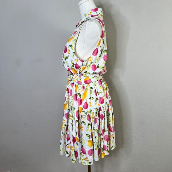 Cynthia Rowley Fruit Print Linen Blend Sleeveless Shirt Dress Belted Size 6 - Picture 5 of 13